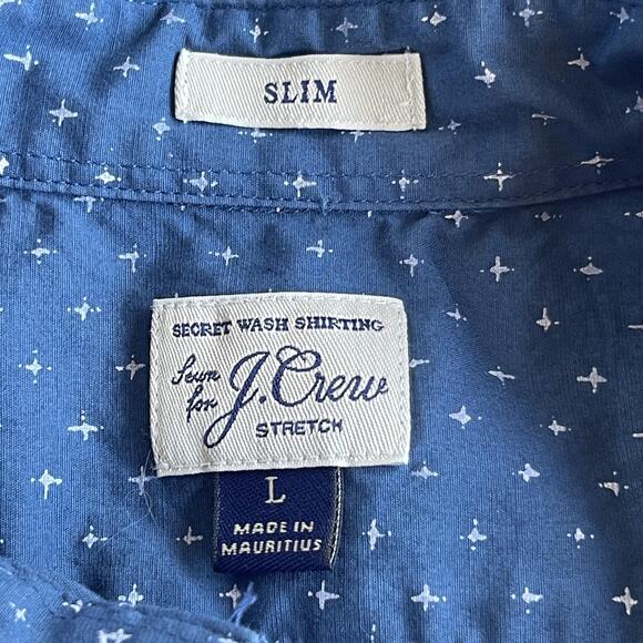 J Crew Shirt Mens Large Blue Slim Fit Secret Wash Stretch Button Up Cross Print - Picture 4 of 8
